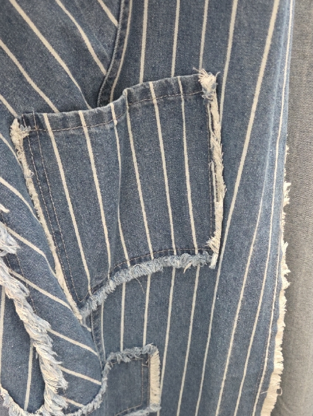 Blue Velvet Frayed Edge Blue Striped Long Duster Coat - Picture 4 of 4